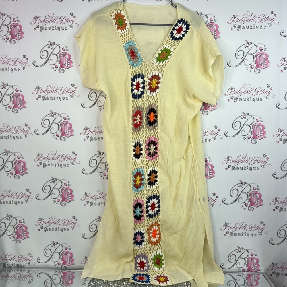SHEIN dress crochet vintage style detail front Cream Fabric with Black Label